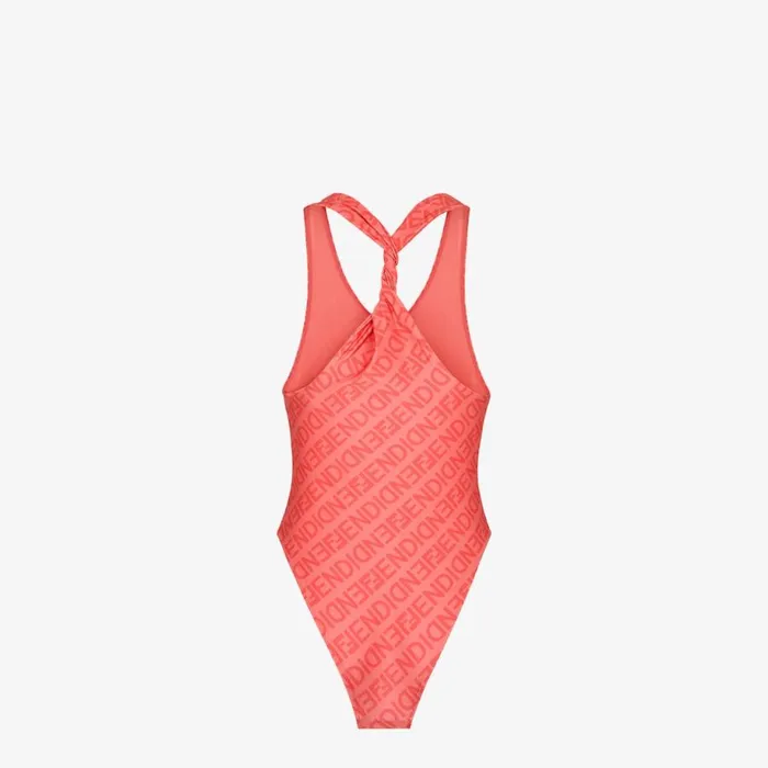 Woman Pink Lycra Swimsuit Pink Fendi Swimwear