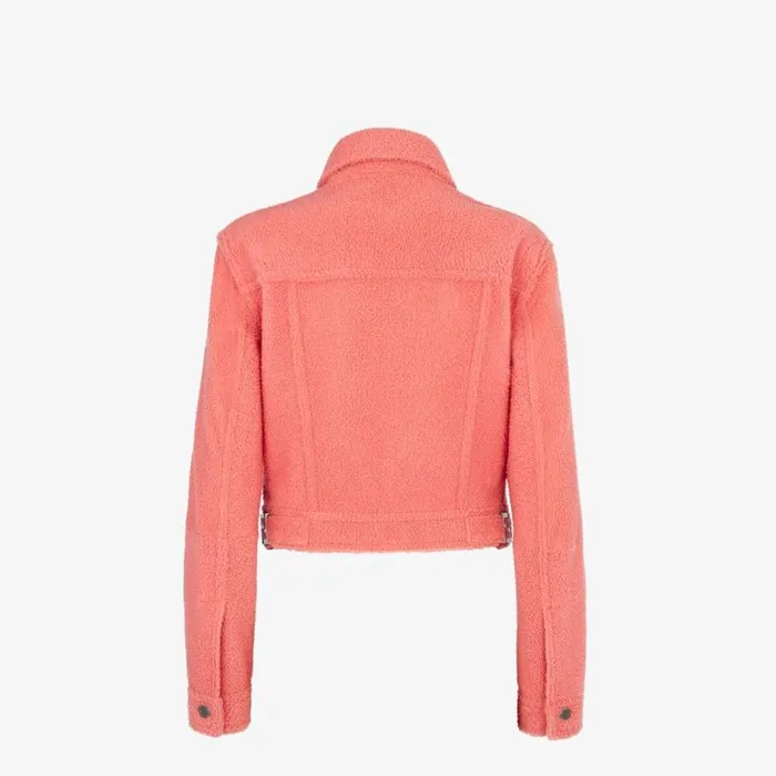 Woman Pink Shearling Jacket Pink Fendi Coats and Outerwear