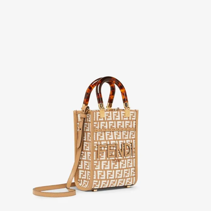 Woman Raffia Mini Bag With White Tapestry Fabric Ff Motif White Fendi Mini Bags