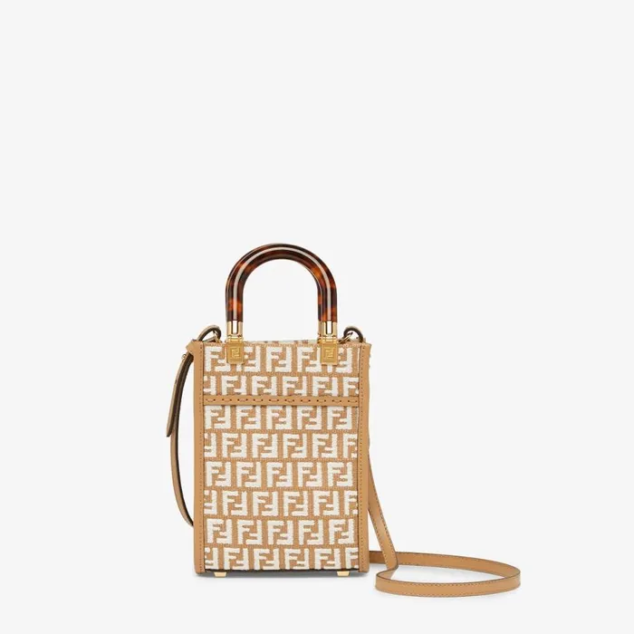 Woman Raffia Mini Bag With White Tapestry Fabric Ff Motif White Fendi Mini Bags