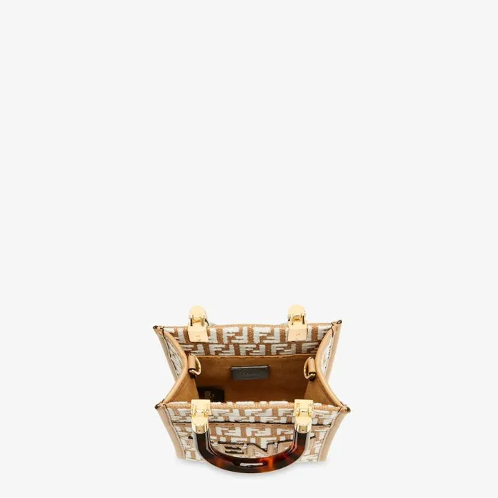 Woman Raffia Mini Bag With White Tapestry Fabric Ff Motif White Fendi Mini Bags