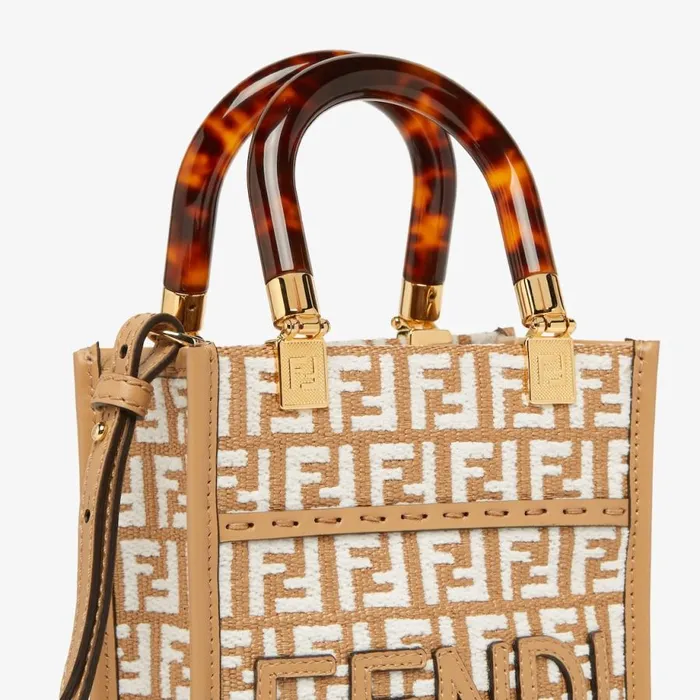 Woman Raffia Mini Bag With White Tapestry Fabric Ff Motif White Fendi Mini Bags