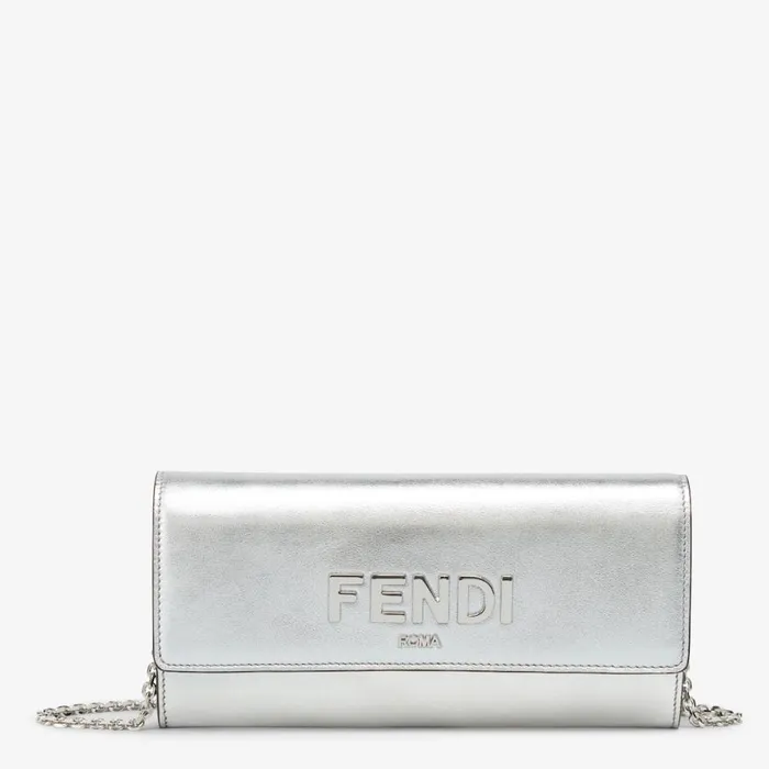 Woman SilverColoured Leather Wallet Silver Fendi Wallets On Chain