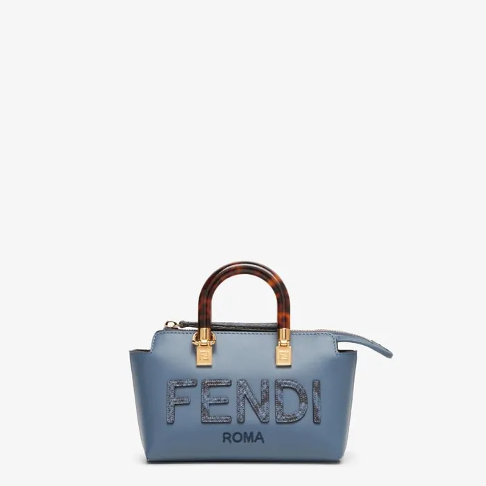 Woman Small Blue Leather And Elaphe Boston Bag Blue Fendi Mini Bags