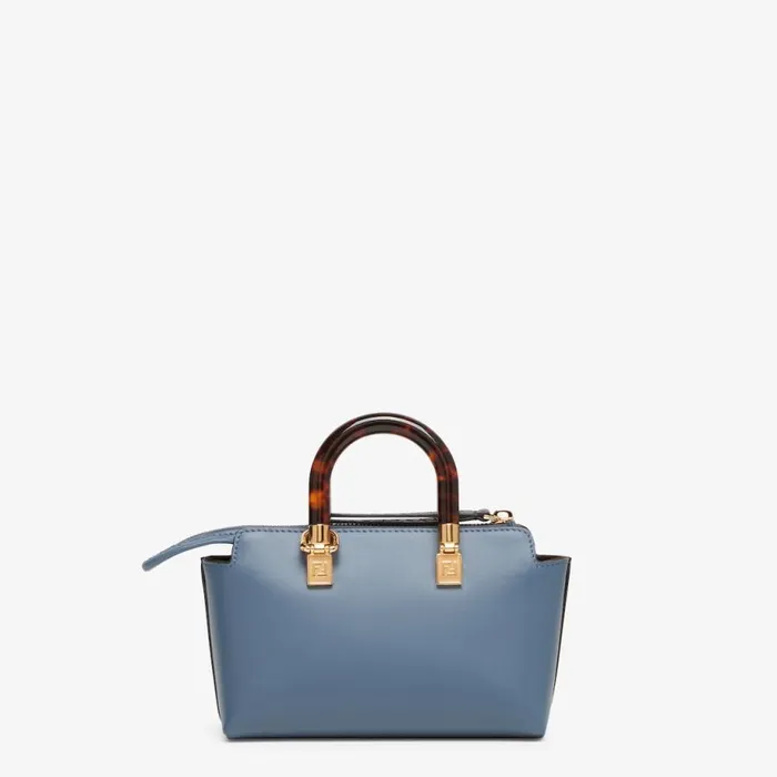 Woman Small Blue Leather And Elaphe Boston Bag Blue Fendi Mini Bags