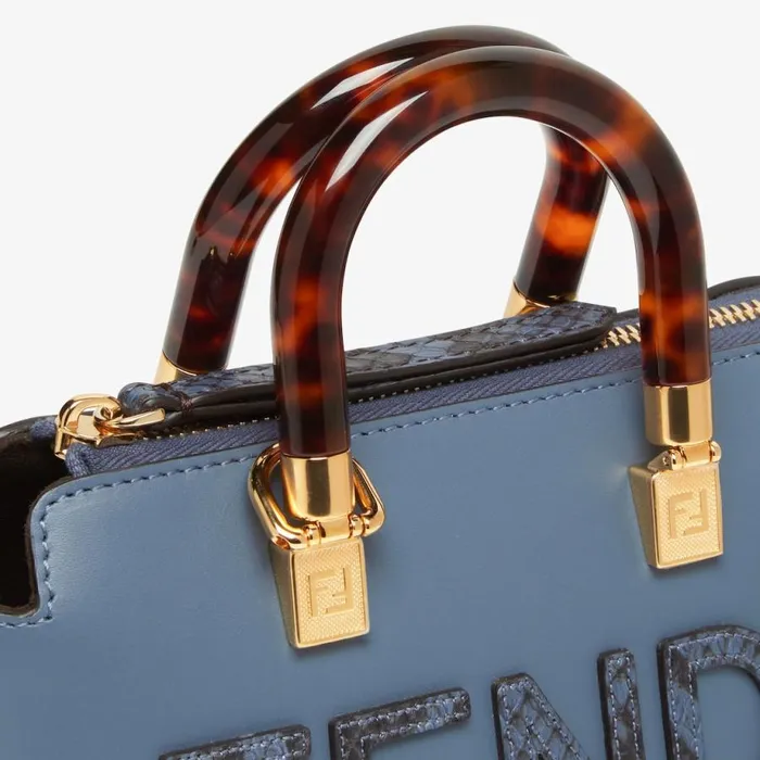 Woman Small Blue Leather And Elaphe Boston Bag Blue Fendi Mini Bags