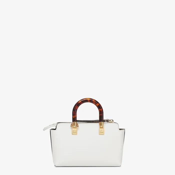 Woman Small White Leather And Elaphe Boston Bag White Fendi Mini Bags