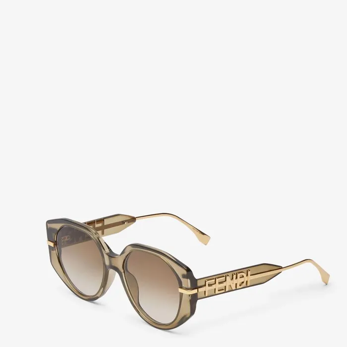 Woman Transparent Khaki Acetate Sunglasses Green Fendi Sunglasses