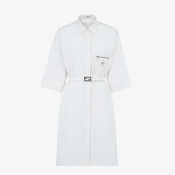 Woman White Cotton Dress White Fendi Dresses and Jumpsuits