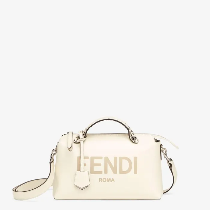 Woman White Leather Boston Bag White Fendi Shoulder and Crossbody Bags