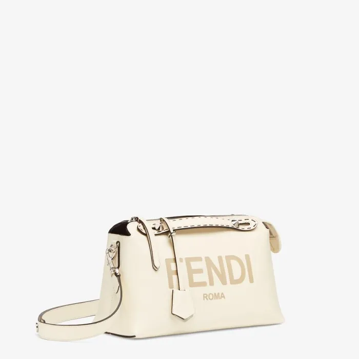 Woman White Leather Boston Bag White Fendi Shoulder and Crossbody Bags
