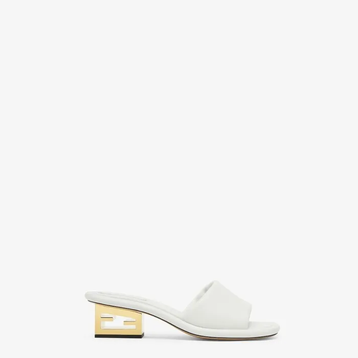 Woman White Nappa Leather Slides White Fendi Slides and Mules