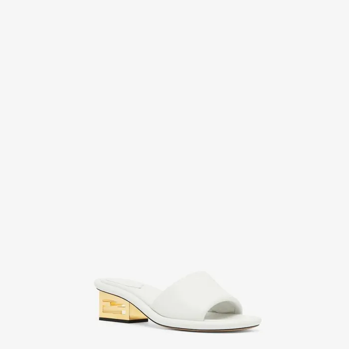 Woman White Nappa Leather Slides White Fendi Slides and Mules