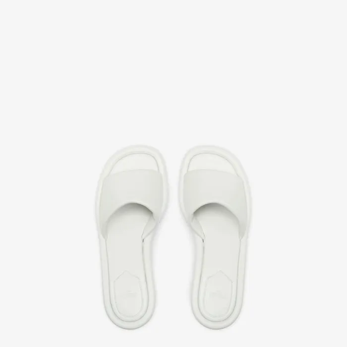 Woman White Nappa Leather Slides White Fendi Slides and Mules