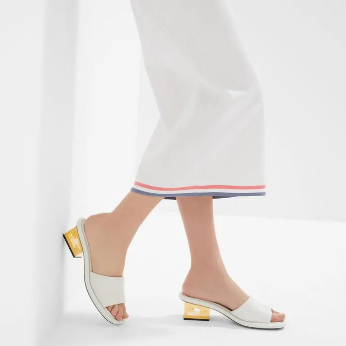 Woman White Nappa Leather Slides White Fendi Slides and Mules