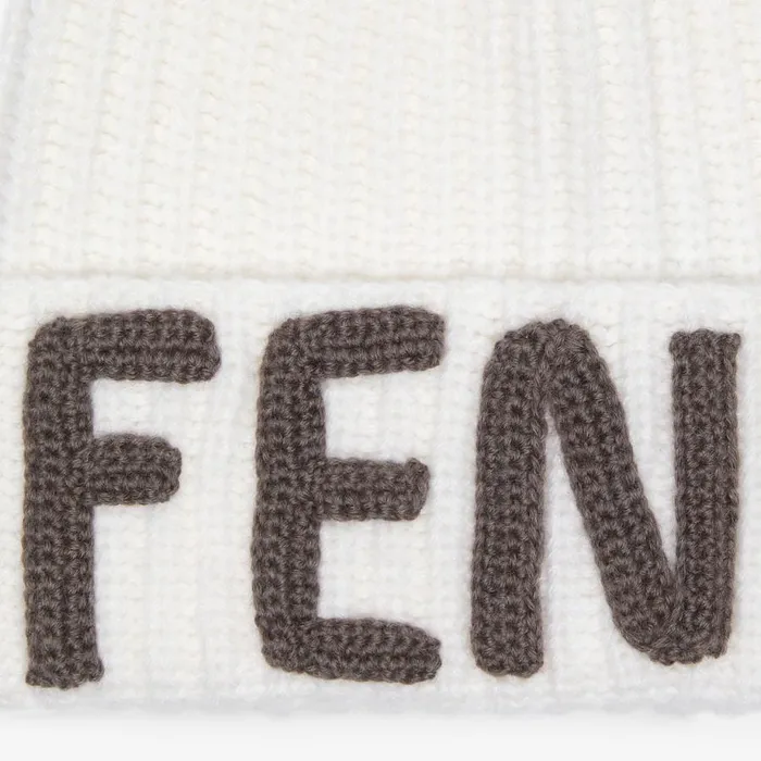 Woman White Wool Beanie White Fendi Hats and Gloves