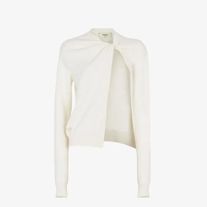 Woman White Wool Cardigan White Fendi Knitwear