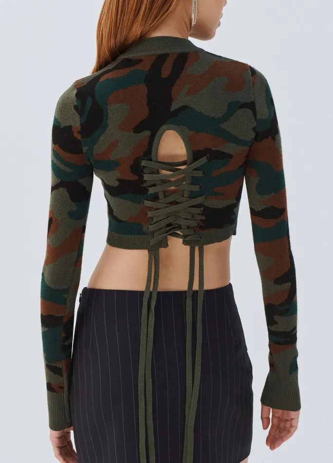 Women Camo Cropped Sweater MONSE Knitwear