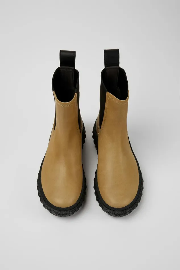 Women Camper Ankle Boots Ground MICHELIN Beige Leather Ankle Boots