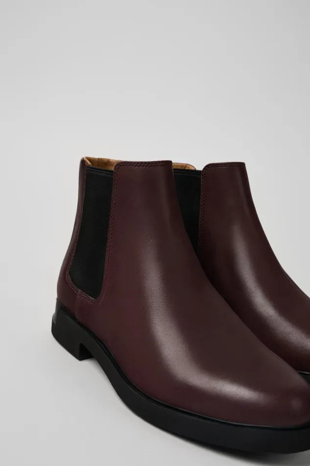 Women Camper Ankle Boots Iman Burgundy Leather Chelsea Boots