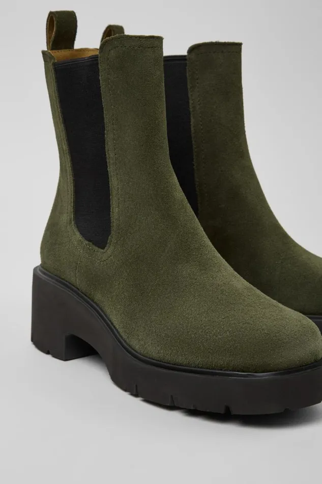 Women Camper Ankle Boots Milah Green Nubuck Ankle Boots