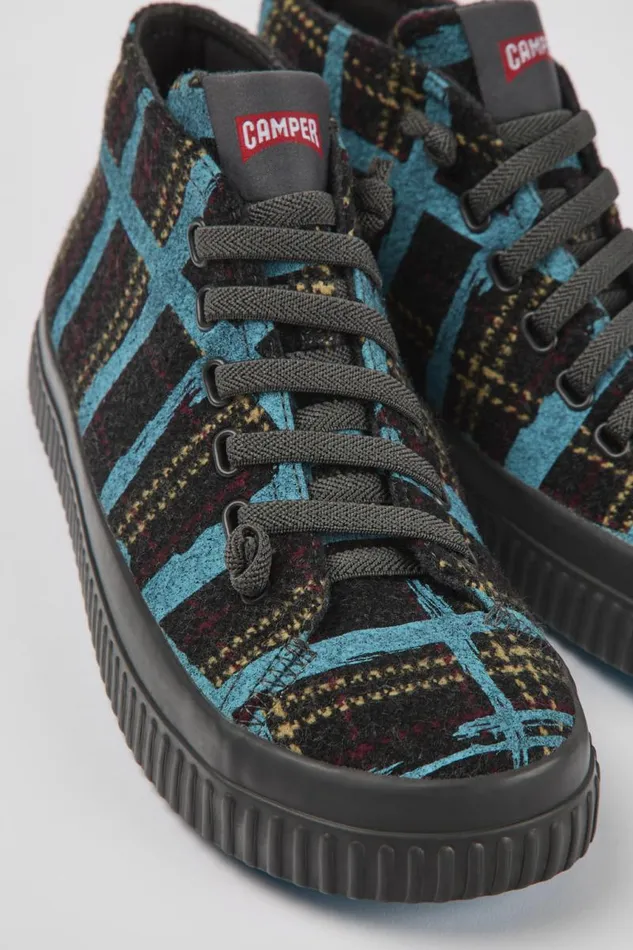 Women Camper Ankle Boots Peu Roda Blue Multicolored Recycled Wool Sneakers