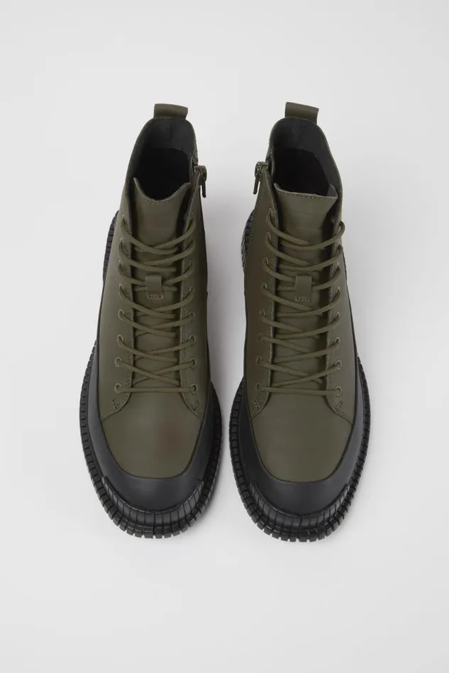 Women Camper Ankle Boots Pix Green And Black Leather Ankle Boots