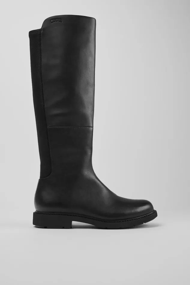 Women Camper Boots Neuman Black Leather And Textile Highboots