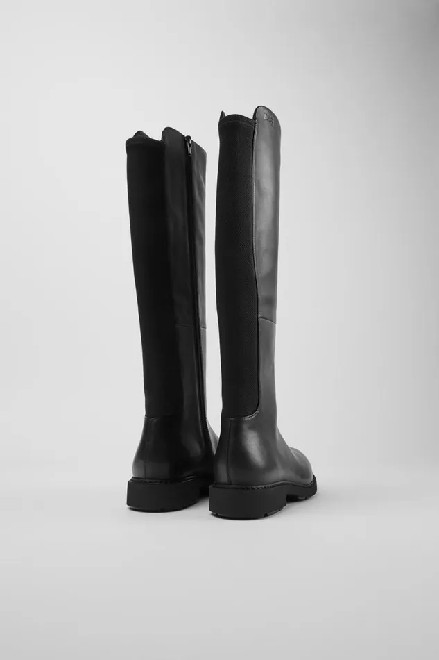 Women Camper Boots Neuman Black Leather And Textile Highboots