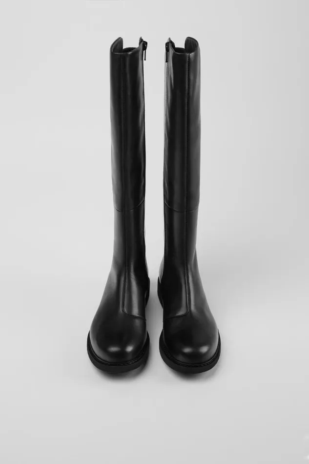 Women Camper Boots Neuman Black Leather And Textile Highboots