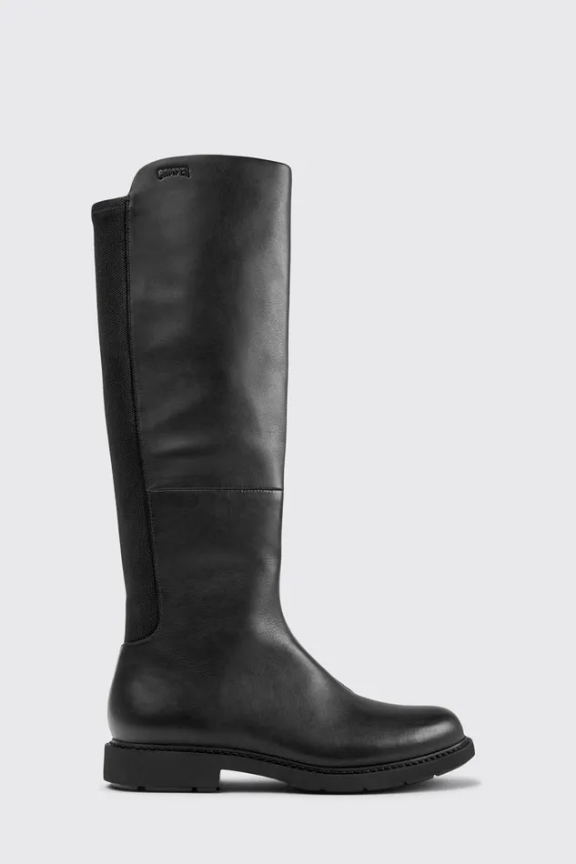 Women Camper Boots Neuman Black Leather And Textile Highboots