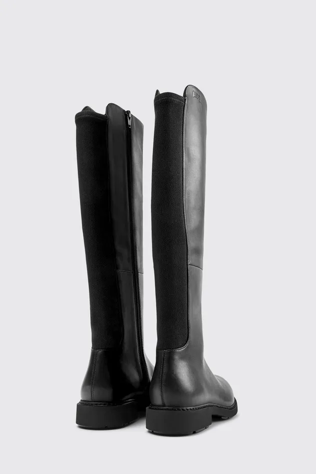 Women Camper Boots Neuman Black Leather And Textile Highboots