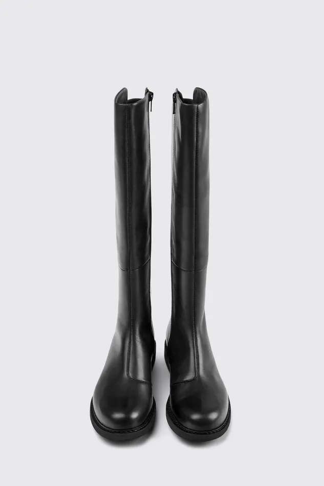 Women Camper Boots Neuman Black Leather And Textile Highboots