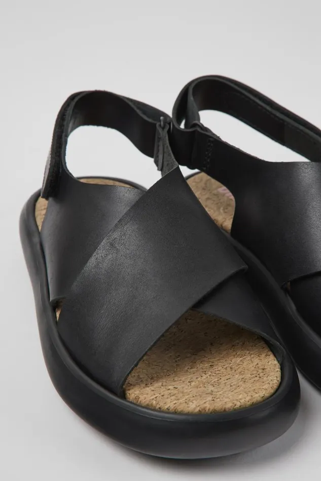 Women Camper Flat Shoes Pelotas Flota Black Leather Sandals