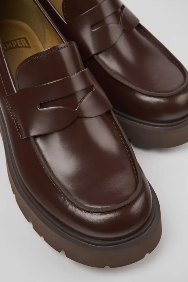 Women Camper Formal Shoes Milah Burgundy Leather Loafers