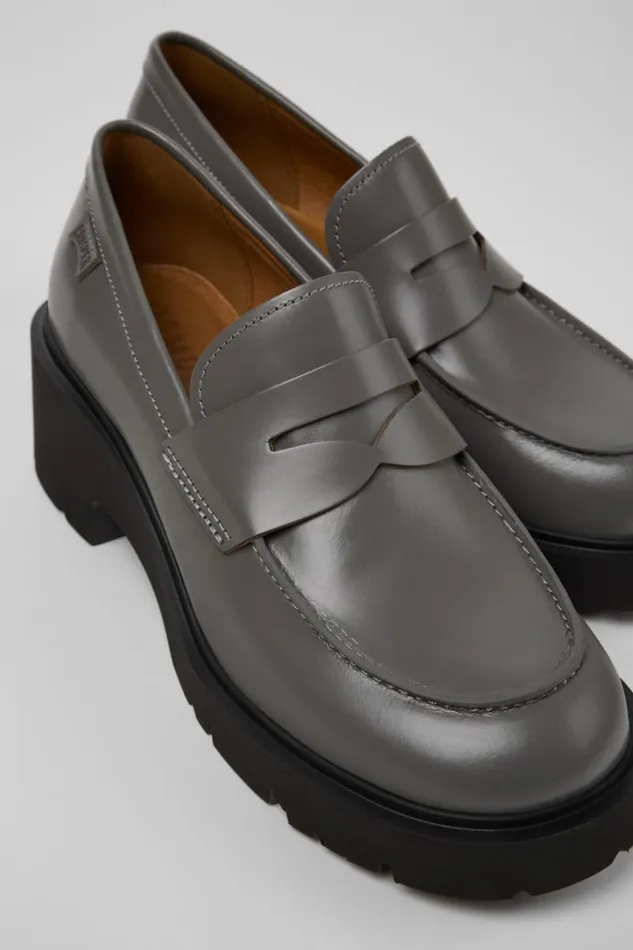 Women Camper Formal Shoes Milah Gray Leather Loafers