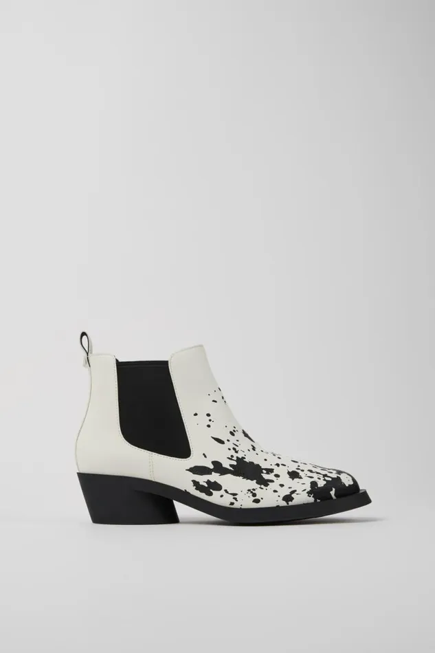 Women Camper Heels Bonnie White And Black Leather Ankle Boots Women Camper Heels Bonnie White And Black Leather Ankle Boots