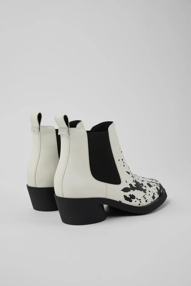 Women Camper Heels Bonnie White And Black Leather Ankle Boots Women Camper Heels Bonnie White And Black Leather Ankle Boots