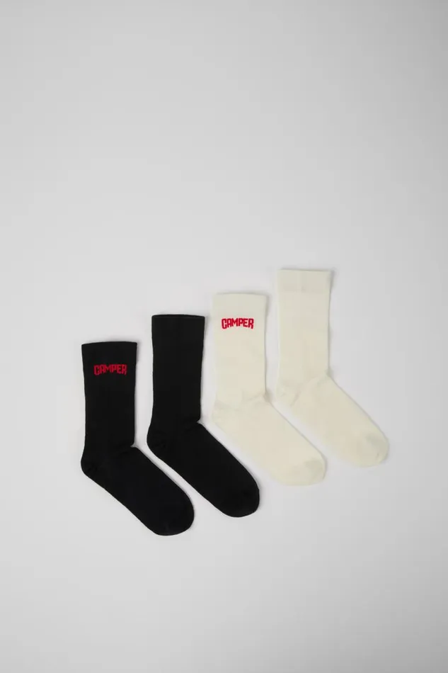 Women Camper Socks Long Sock Pack 2 Pairs White And Black Merino Wool Socks