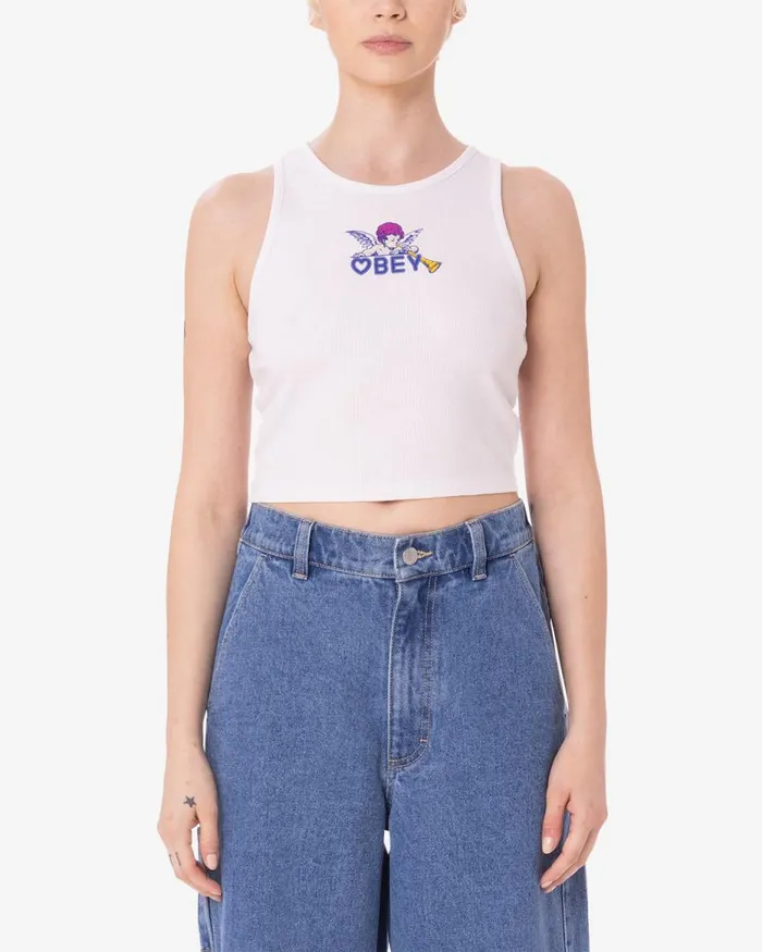 Women CHERUB HEART RIB TANK White OBEY Clothing TSHIRTS