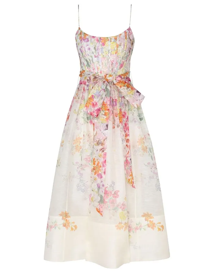 Women Clothing Zimmermann Natura Corset Midi Dress Kaleidoscope Garden