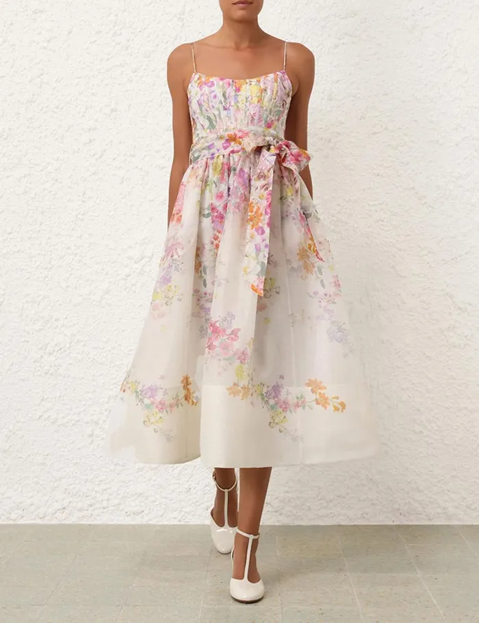 Women Clothing Zimmermann Natura Corset Midi Dress Kaleidoscope Garden