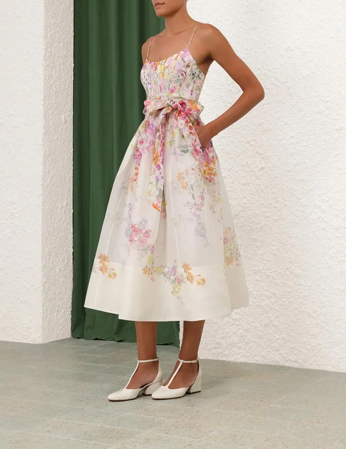 Women Clothing Zimmermann Natura Corset Midi Dress Kaleidoscope Garden