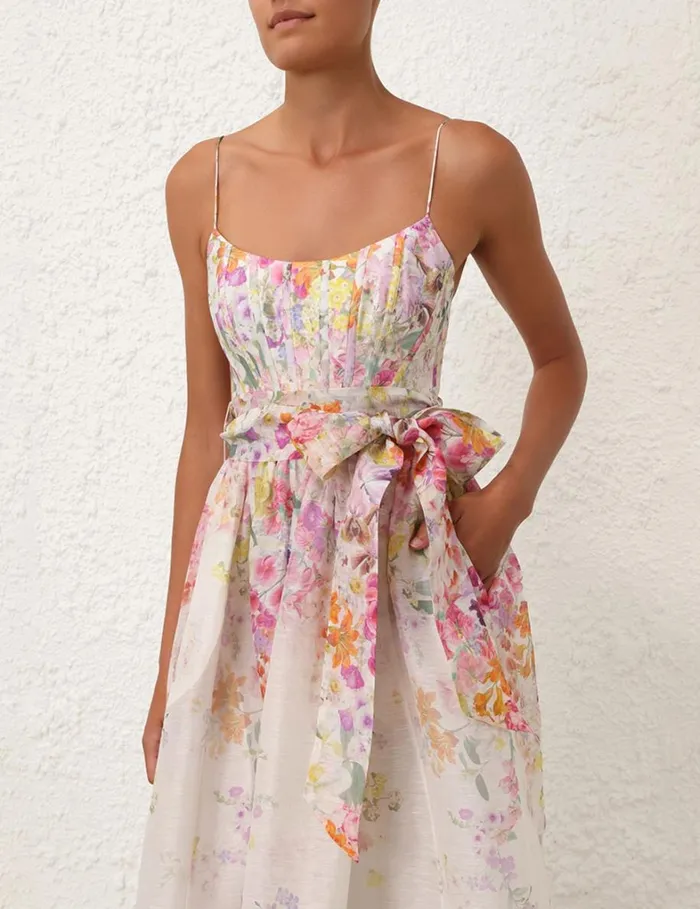 Women Clothing Zimmermann Natura Corset Midi Dress Kaleidoscope Garden