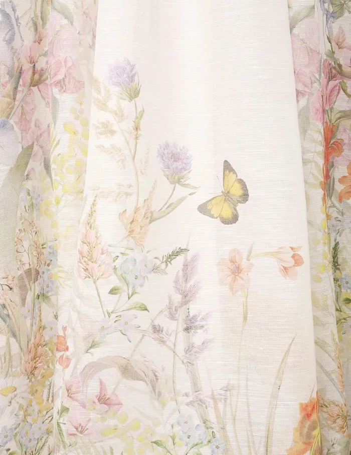 Women Clothing Zimmermann Natura Ruched Midi Dress Ivory Wild Flowers
