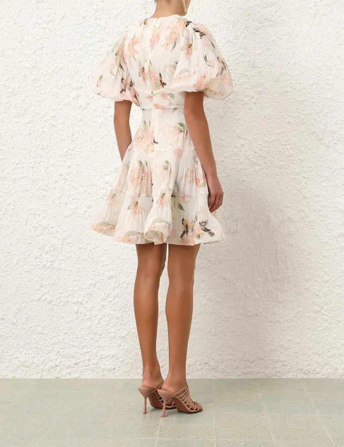 Women Clothing Zimmermann Pleated Mini Dress Coral Birds