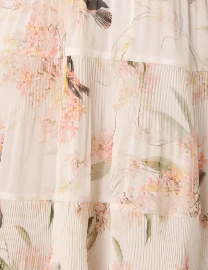 Women Clothing Zimmermann Pleated Mini Dress Coral Birds