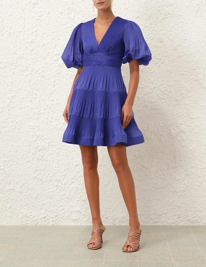 Women Clothing Zimmermann Pleated Mini Dress Lapis