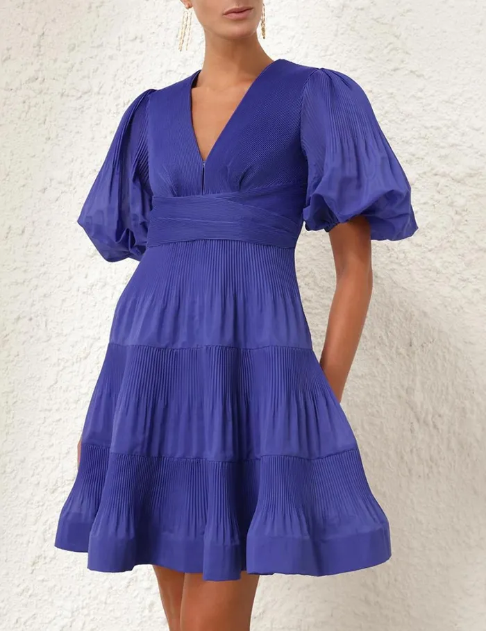 Women Clothing Zimmermann Pleated Mini Dress Lapis