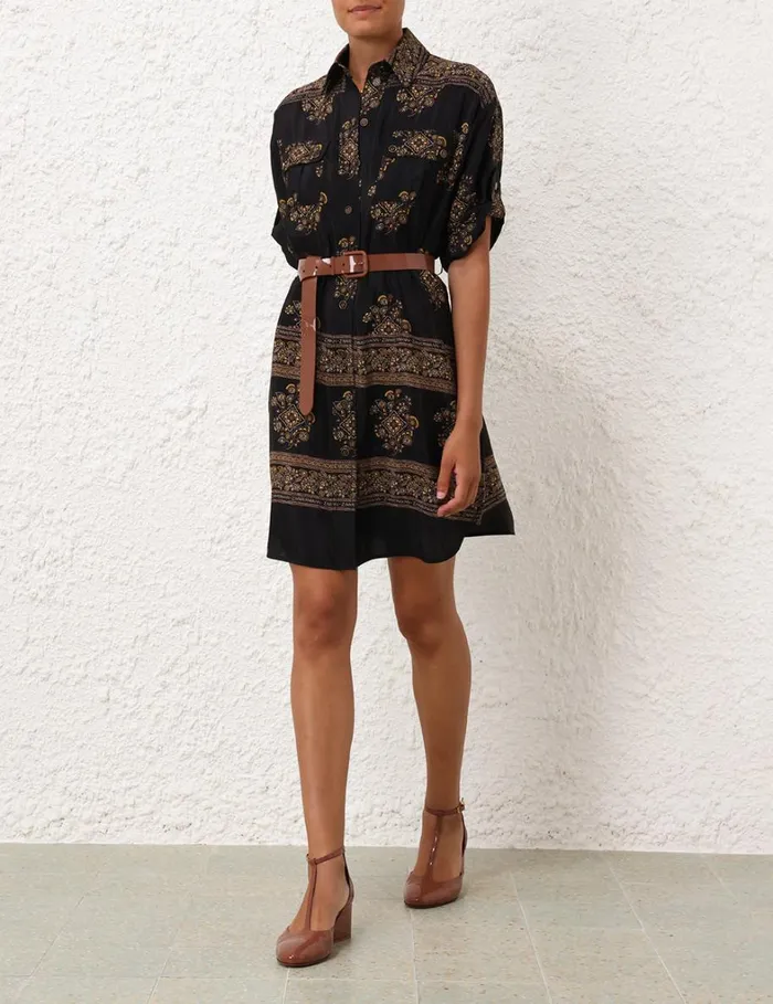 Women Clothing Zimmermann Utility Short Dress Utility Dot Black